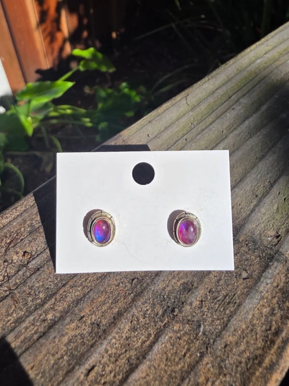 Irregular Iridescent Purple Moonstone Stud Earrings - Women Jewelry